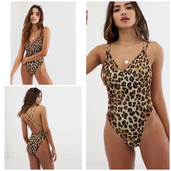 ASOS Other - NWOT ASOS Leopard Criss Criss High Leg Swimsuit 6